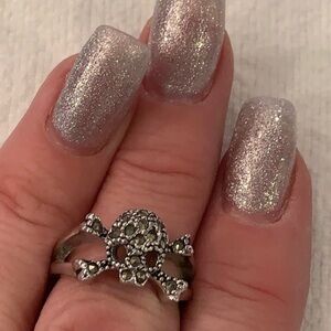 Skull and bones silver tone marcasite stones got his steam punk ring